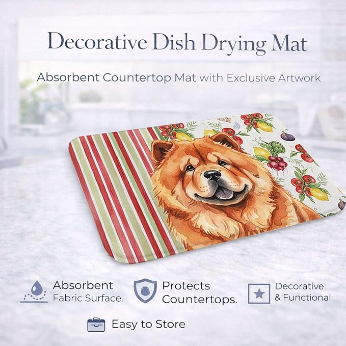 Caroline's Treasures Red Chow Chow Vegetables Dish Drying Mat Absorbent Dish Drying Mat Pad for Kitchen Counter Dish Drainer Mat for Countertop 14 x 21 Multicolor