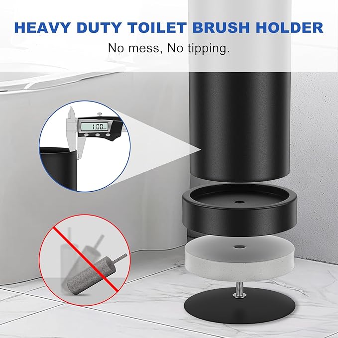 Black Toilet Brush and Holder Set 304 Stainless Steel Heavy Duty Toilet Bowl Brush and Holder with Long Handle Removable Inner Bowl and Splash Protection Modern Toilet Cleaner Brush for Bathroom