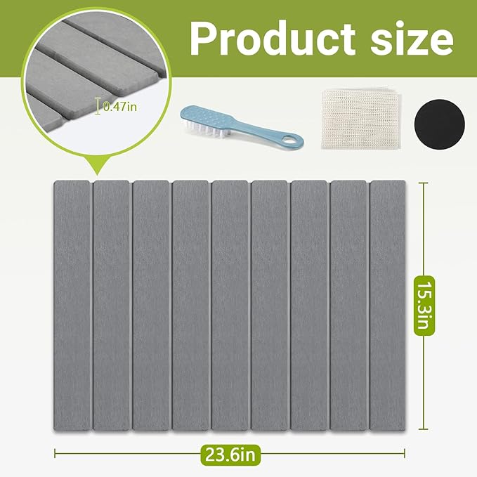 Quick Dry Stone Mat Stone Drying Mat for Kitchen Counter Large Dish Drying Mat - Diatomaceous Earth Dish Drying Mats Modern Fast Dry Pad for Bathroom 24x16 DarkGray