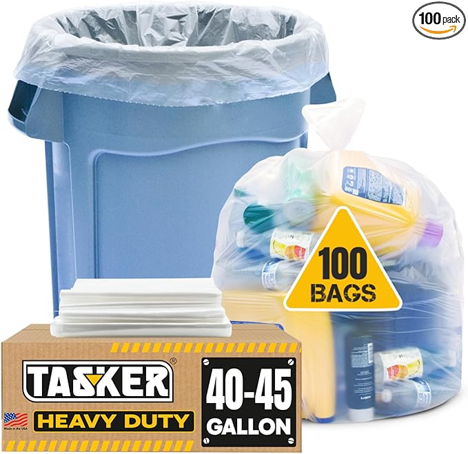 45 Gallon Trash Bags Heavy Duty (Huge 100 Bags w/Ties) Clear Recycling Extra Large Trash Bag Liners. 40 Gallon 42 Gallon 44 Gallon 45 Gallon 31 Gallon 32 Gallon 39 Gallon Clear Trash Can Liners