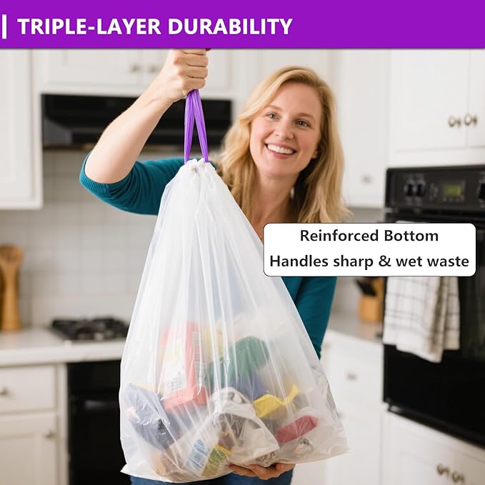 8 Gallon White Trash Bags with Lavender Scent 100 Count 6-8 Gallon Cans Odor Control &amp Tear Resistant for Kitchen Bathroom Office Waste