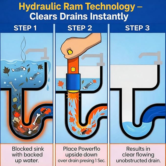 PowerFlo is a non-chemical Safe Instant Drain Opener for all Diameter Drains. Does not use air pressure or chemicals. Powerful solution with 18 applications (Full Starter Kit)