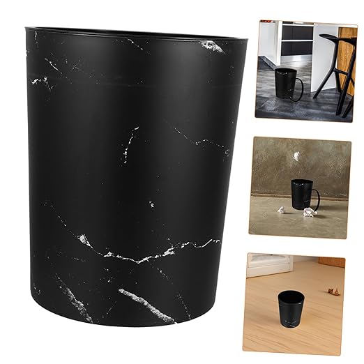 VOSAREA Large Capacity Marble Pattern Trash Can Plastic Round Wastebasket for Home Office Bathroom