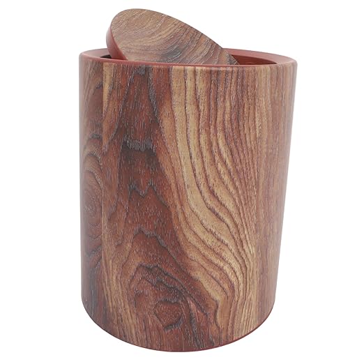 Garneck Elegant Wood Grain Pedal Trash Can Swing Lid Kitchen Garbage Can Bathroom Waste Basket Imitated Wood Pail