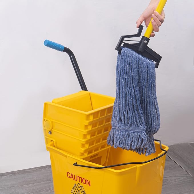 Matthew Easy Trigger Release Mop Handle 60 inch Fiberglass Mop StickCommercial Mop Head Replacement Holder for Floor CleaningClip On Mop Handle Quick Change for Wet Mop Handle - 6Pack Yellow