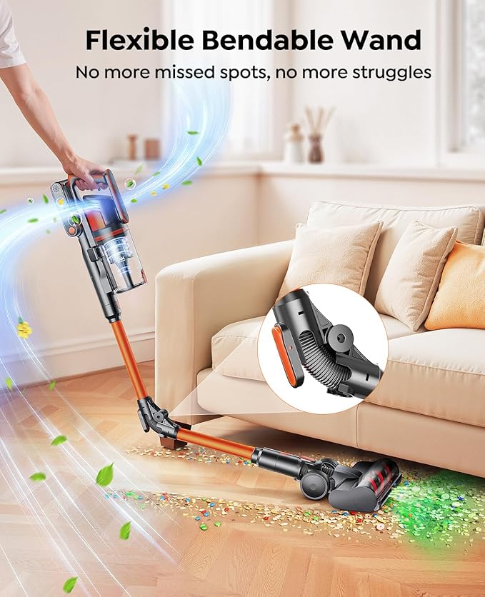 Cordless Vacuum Cleaner 650W/55Kpa/70Mins Stick Vacuum Cleaners for Home with 180° Foldable Wand &amp3.3Ft Hose Touch Screen AUTO-Mode Wall Mount Charging Fragrance Vacuum for Floor/Carpet/Pet H