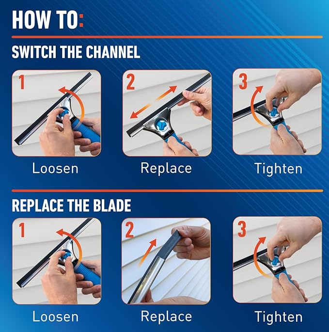 Unger Professional Connect and Clean 18” EZ Change Window &amp Glass Cleaning SqueegeeLarge-and Small WindowsRubber Blade Tool for Streak-Free ResultsIncludes 12” Channel(Pack of 6)