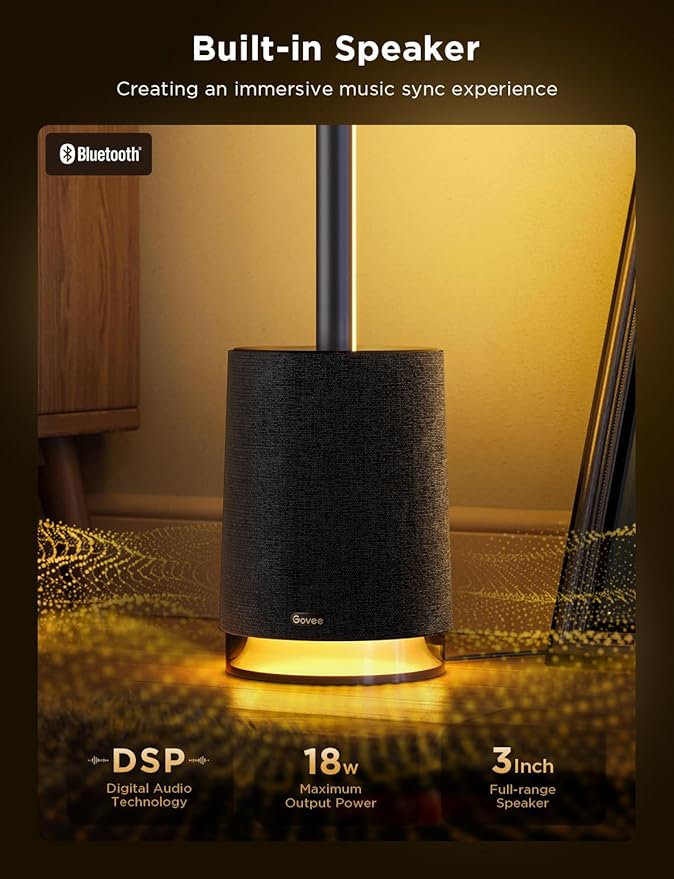 Govee Floor Lamp Pro RGBICWW LED Lamp with Bluetooth Speaker and White Noise 2100 Lumens Standing Lamp Works with Matter 16 Million Colors Music Sync Floor Lamp for Bedroom Living Room