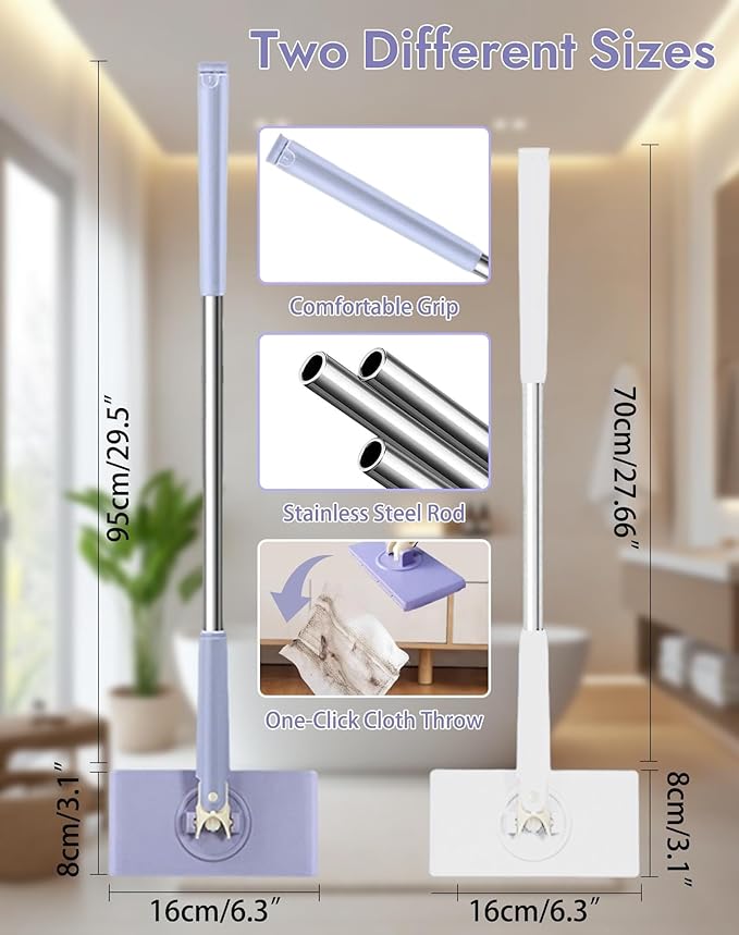 Snap Grip Mini MopConvenient Cloth Changing Mini Mop + Cleaning Cloth*5No Wash Lazy Mops Wet and DryUtomatic Gripping or Releasing360° Zero-Touch Gap Dust Cleaner for Multi Cleaning