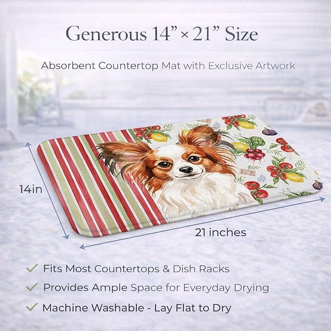 Caroline's Treasures White with Red Papillon Vegetables Dish Drying Mat Absorbent Dish Drying Mat Pad for Kitchen Counter Dish Drainer Mat for Countertop 14 x 21 Multicolor