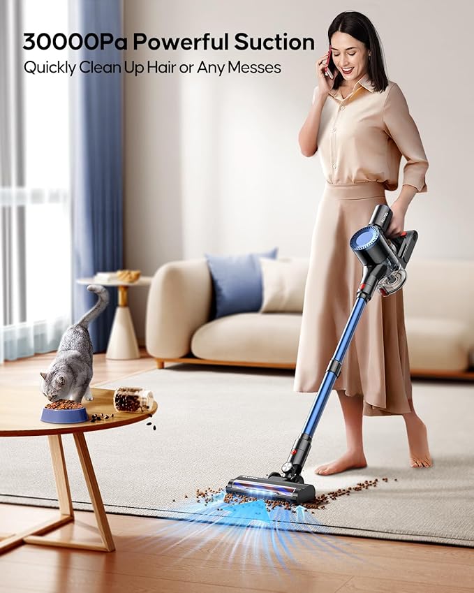 WLUPEL Cordless Vacuum Cleaner30KPA 400W Stick Vacuum with Max to 45 Mins Runtime Battery80000RMP Powerful Motor Handheld Vacuum for Hard Floor/Carpet/Pet Hair/Car