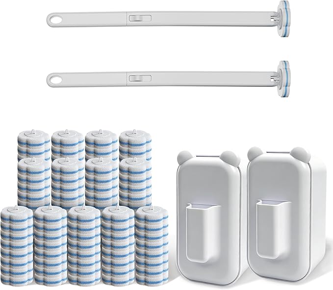 Disposable Toilet Brush Cleaning System 2pcs Wands with 104pcs Replacement HeadsStick for Toilet CleaningWands with Refills PadsWall Mounted Toliet Wand for BathroomToilet Brush and Holder