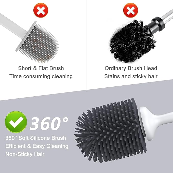 Lefree 2 Pack Silicone Toilet Bowl Brush and Holder Set with Ventilated Holder Floor Standing &amp Wall Mounted Toilet Scrubber
