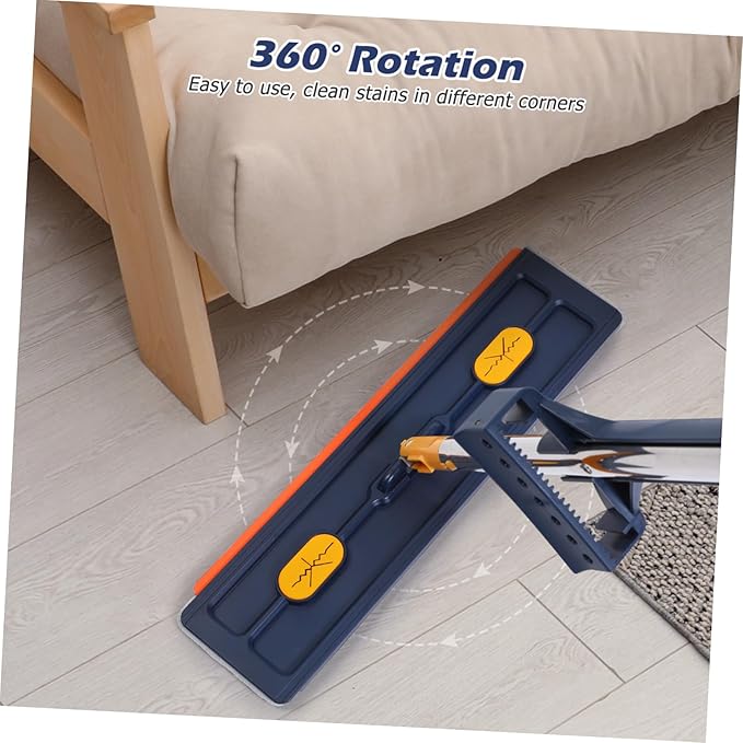 OUNONA Flat Mop with Reusable Pads Thick Absorbent Floor Cleaning Mop for Hardwood and Tile Rotating Multi Functional with Comfortable Grip Handle Easy Storage Upright Design Blue