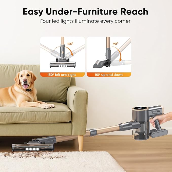 N12S Cordless Vacuum Cleaner 30KPa Powerful Vacuum with 60 Mins Runtime Self-Standing LED Display Rechargeable Lightweight Handheld Vacuum Cleaners