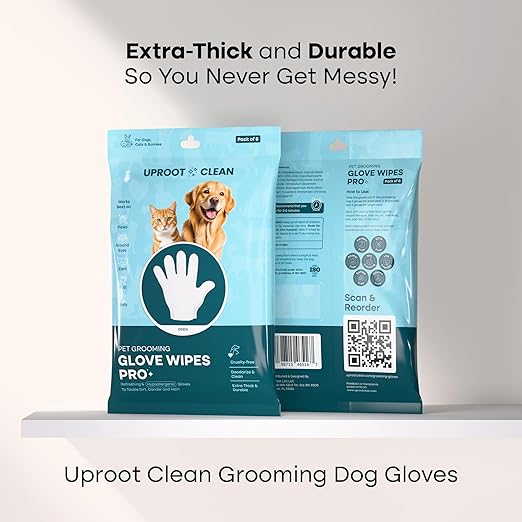 Uproot Cleaner Pro Pet Hair Remover + Clean Glove Wipes Pro (6 Pack) Set: The Ultimate Pet Hair Removal Tool for Non-Knit Surfaces &amp Extra-Thick Dog &amp Cat Wipes for Paws Eyes Ears Butt &amp