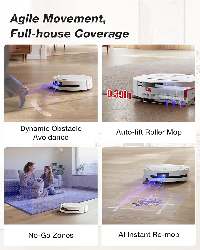 Yeedi M14 Plus Robot Vacuum and Mop with All-in-One Station 18000Pa OZMO Roller Instant Self-Washing Mopping 167℉ Hot Water Mop Washing &amp Self-Drying ZeroTangle 3.0 Self-Emptying White