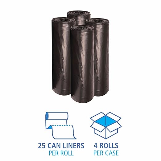 Boardwalk Low-Density Waste Can Liners 45 gal 0.6 mil 40 x 46 Black 25 Bags/Roll 4 Rolls/Carton