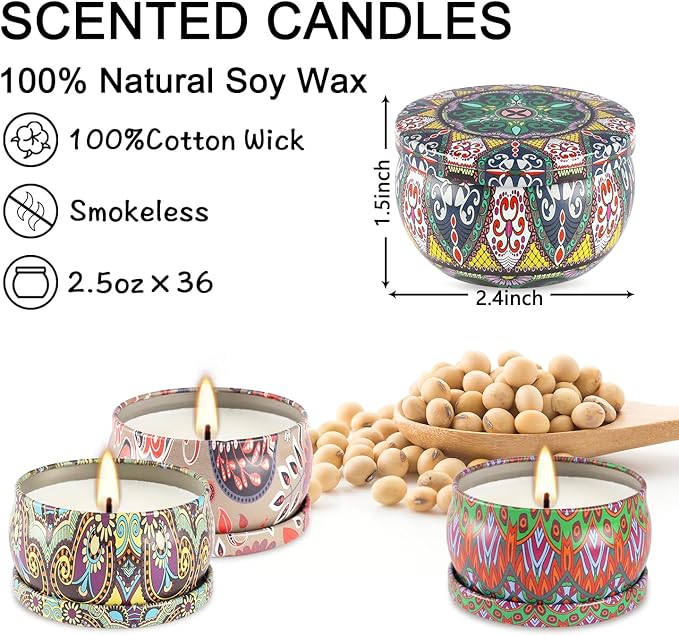 36 Pack Scented Candles Set for Home Relaxing Stress Relief Aromatherapy - Natural Soy Wax and Fragrance - Gifts for Women Mom Best Friend Wife Birthday