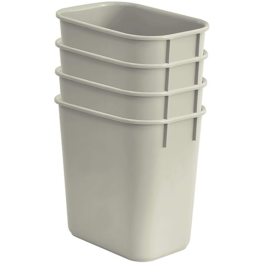 Acrimet Wastebasket Deskside Bin 3.25 Gallon/13 Quart/ 12 Liter (Plastic) (Light Gray Color) (Set of 4)