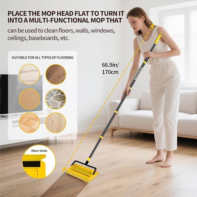 High Ceiling Fan Cleaner Duster for Fans Blades Cleaner with 78.7in Extension Pole Extra Long Handle Cleaning ToolReusable Chenille &amp Microfiber Mop Head for Baseboard Wall Floor Window Glass Wip