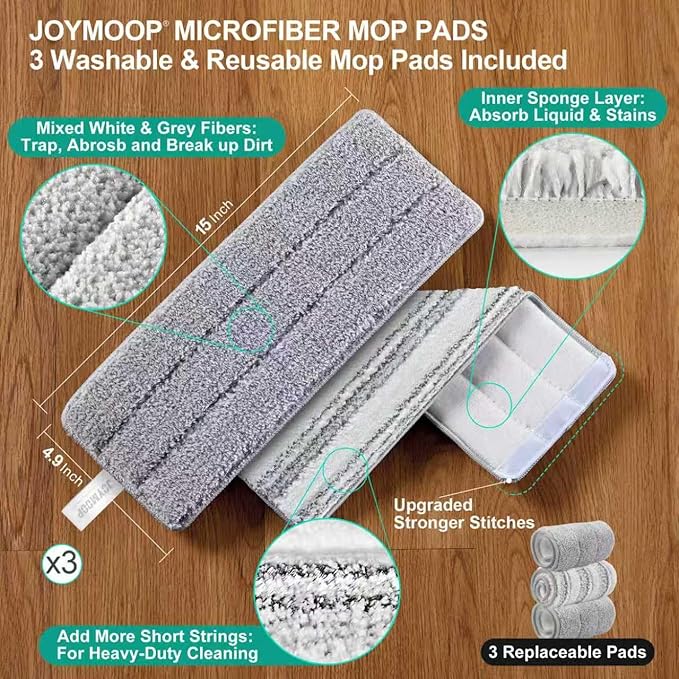 JOYMOOP Mop and Bucket Set (Beige &amp Blush Brown) with Extension Handle Ideal for Floor Window and Wall Cleaning - Includes 3 Washable Microfiber Pads for Wet and Dry Use