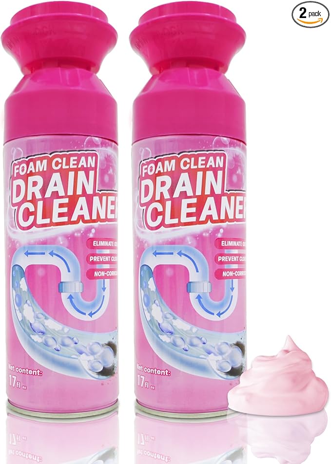 Foam Drain Cleaner Drain Sink Cleaner and Deodorizer Clog Remover for Kitchen Sinks Tubs (2 Pcs)