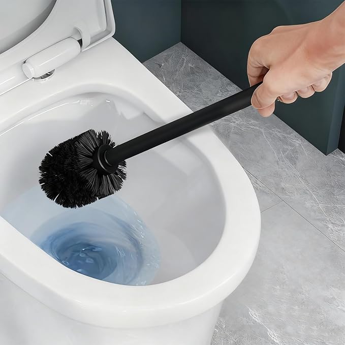 Toilet Brush and Holder Set 2 PCS Decorative Toilet Bowl Brush and Holder Set Bathroom Aceessories Toilet Scrubber Brush Set with Heavy-Weight Resin Base with Long Handle (Beige)