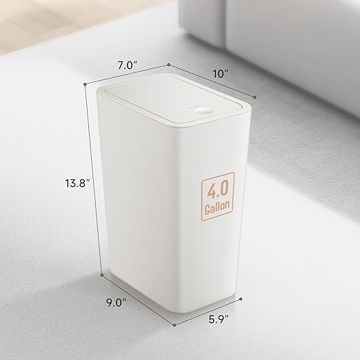 TIPGO Bathroom Trash Can with Lid 4 Gallon / 15 Liter Small Garbage Can Press Top Bin Plastic Wastebasket with Pop-Up Lid for Bedroom Living Room Office (White)