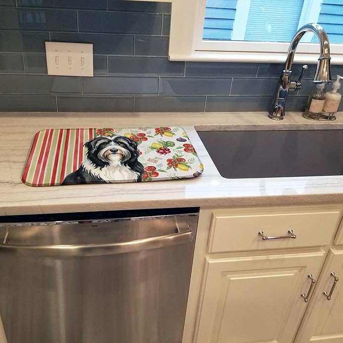 Caroline's Treasures Black Bearded Collie Vegetables Dish Drying Mat Absorbent Dish Drying Mat Pad for Kitchen Counter Dish Drainer Mat for Countertop 14 x 21 Multicolor