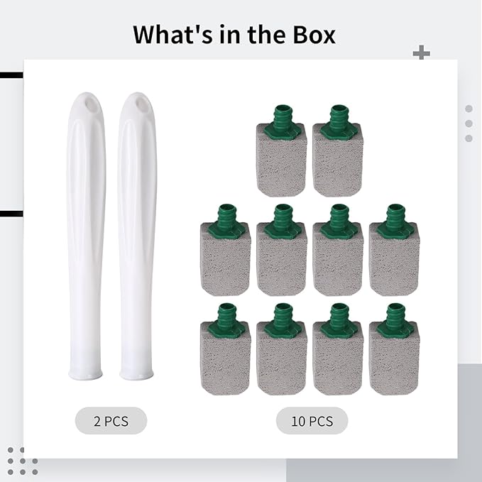 Toilet Bowl Pumice Stone Cleaner 10 Heads with 2 Handles Long Handle Removes Rust Hard Water Stains No Scratch for Cleaning