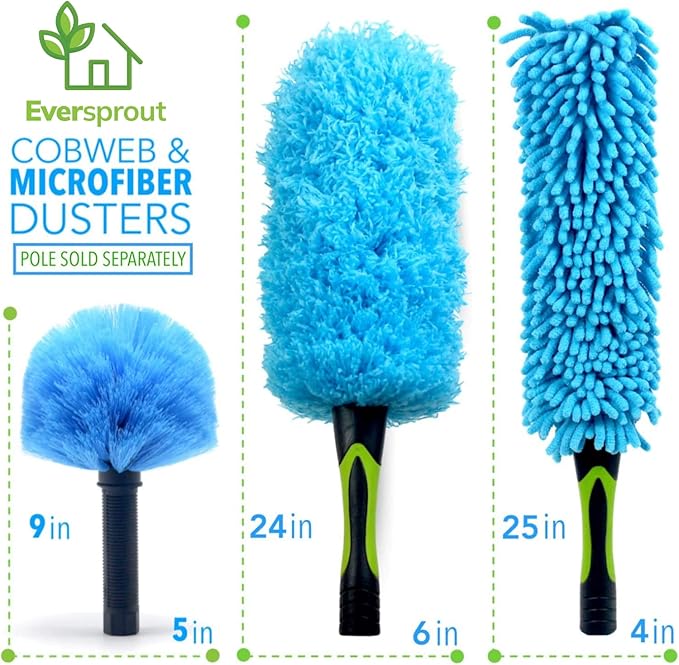 EVERSPROUT Duster 3-Pack | Hand-Packaged Cobweb Duster Microfiber Feather Duster Flexible Ceiling Fan Duster | Twists onto Standard 3/4 inch Threaded Poles (Pole Sold Separately)(Soft Bristles)
