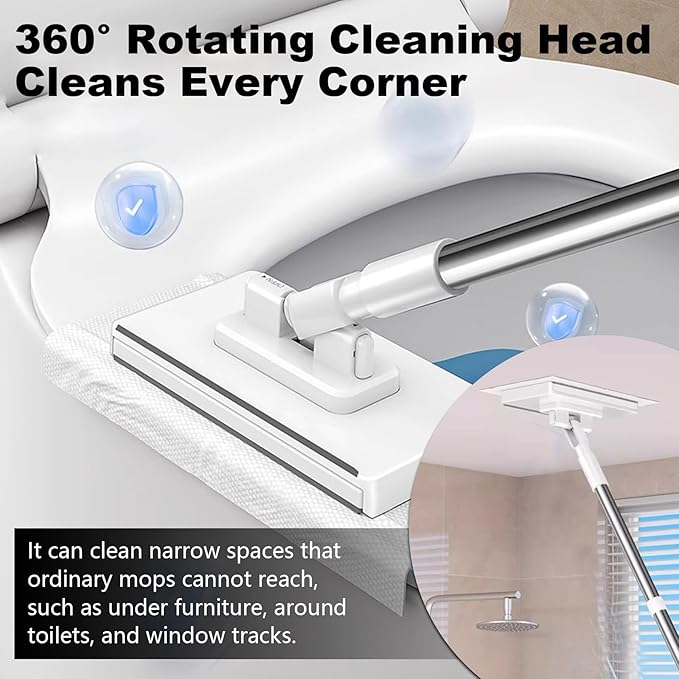 2 PCS Snap Grip Mini Mop Set with 36in Handle &amp 10 PCS Reusable Cloths Convenient Cloth Changing Mini Mop Automatic Gripping or Releasing 360° Rotating Head for Wet &amp Dry Cleaning Corners