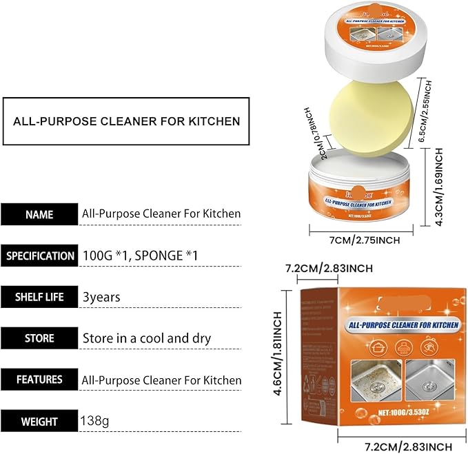 Kitchen Multi-Purpose Cleaning Paste - Removes Rust &amp Stains Long-Lasting Rust Protection For Stoves Range Hoods Cookware(3PCS)