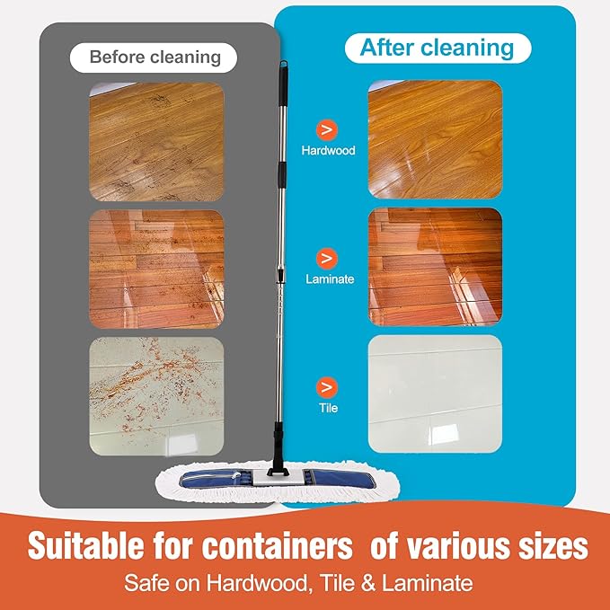24 Heavy-Duty Commercial Dust Mop for Hardwood Floors &amp Large Areas - with 2 Microfiber Pads Reinforced Telescoping Handle for Stable Cleaning in Homes Garages &amp Commercial Spaces