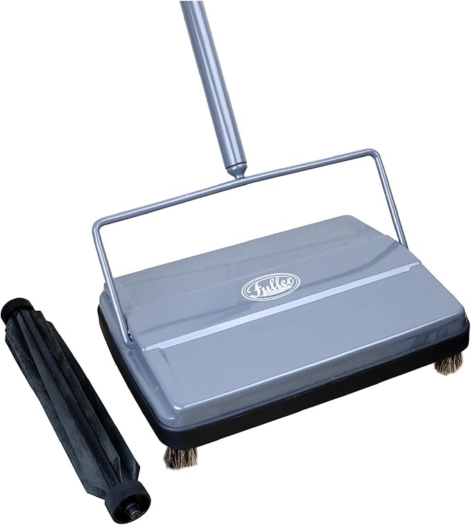 Fuller Brush Electrostatic Carpet &amp Floor Sweeper with Additional Rubber Rotor - 9 Cleaning Path - Lightweight - Ideal for Crumby &amp Wet Messes - Works On Carpets &amp Hard Floor Surfaces (Gr