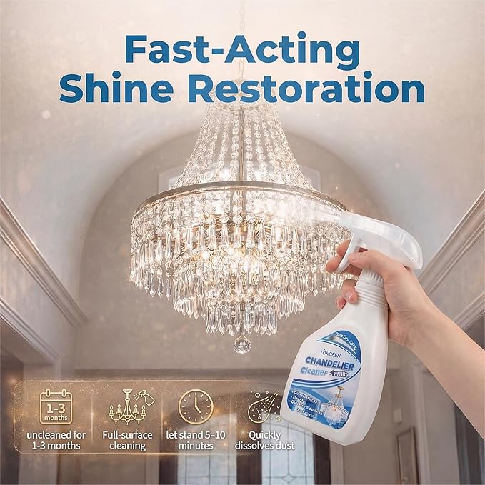 Chandelier Cleaner Drip Dry Spray - No Wipe Streak Free Dust Remover for Crystals Glass &amp Window Screens 1 Pack