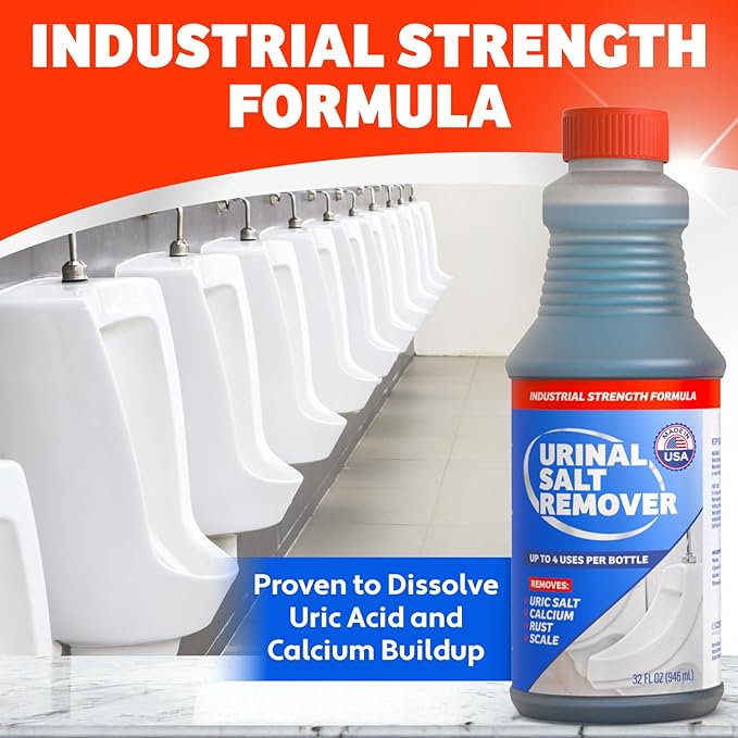 Commercial-Grade Urinal Salt Remover – Made in the USA – Odor Neutralizing Urinal Cleaner for Salt Calcium Rust and Scale Build-Up – Safe For All Plumbing – 32 fl oz