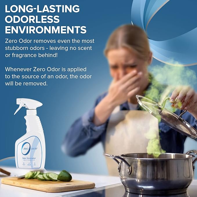 Zero Odor – Multi-Purpose Odor Eliminator 128 Oz - Patented Technology for Bathroom Kitchen Fabric Closet- Smell Great Again 16oz
