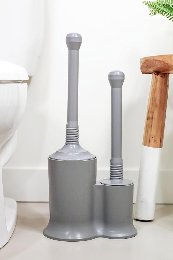 Master Plunger 500 &amp Toilet Brush Combo Set – Heavy-Duty Gray Toilet Plunger with High-Efficiency Brush and Holder – Durable Compact Bathroom Cleaning Kit