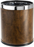 'Invisi-Overlap' Open top Leatherette Trash Can Small Office Wastebasket Modern Home Décor Round Shape (Brown)