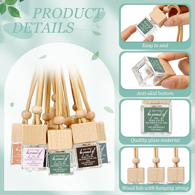 30 Pcs Appreciation Gift for Coworker Empty Hanging Car Air Freshener Diffuser Bulk May You Be Proud of The Work Thank You Glass Bottles Gifts for Staff Team Intern Teacher