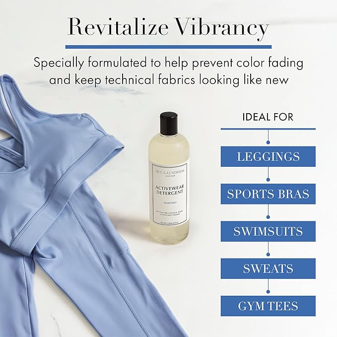 The Laundress Activewear Laundry Detergent 32 Oz Marine Fragrance 4-in-1 Enzyme Blend for Workout Performance Fabrics Fights Sweat Odors &amp Stains USDA Certified Biobased Product (90%)