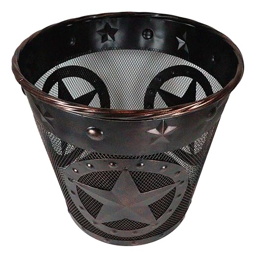 Ebros Rustic Western Texas Lone Stars in Circles of Nailheads with Braided Metal Rope Trim Wire Waste Basket Bin 12.75 Wide Home and Bathroom Accent Country Farmhouse Cowboy Decorative Trash Can
