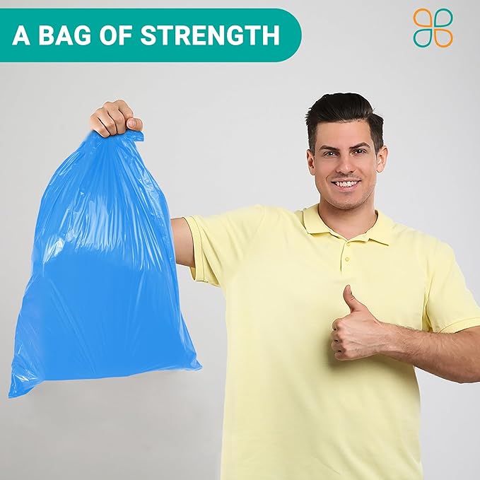 PlasticMill Heavy Duty Trash Bags - Blue Garbage Bags - Plastic Trash Bags - Tall Trash Bags Trash Can Liners - 40-45 Gallon Large Kitchen Trash Bags 1.5 Mil 40x46 (100-Count)