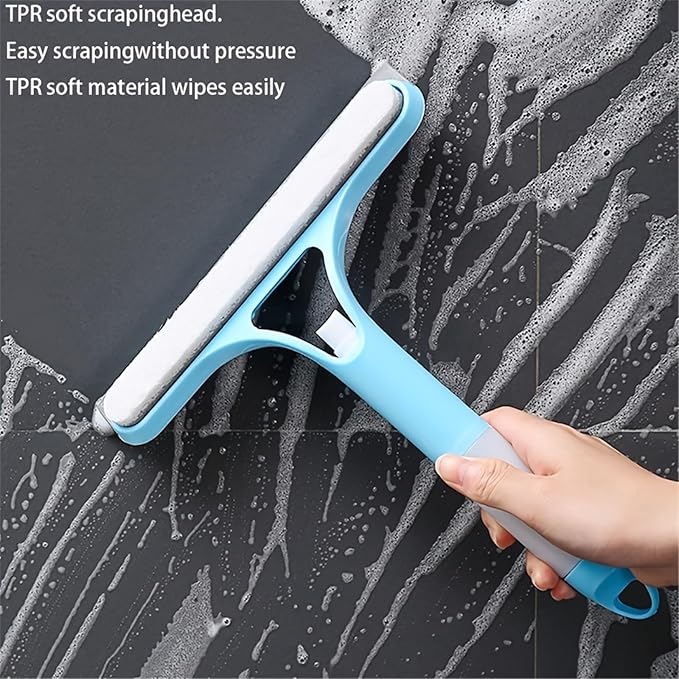 3-in-1 Glass Cleaning Tool for Home Bathroom Mirror and Windows Water Wiper for Shower and Glass Surfaces ﻿(Blue and White)