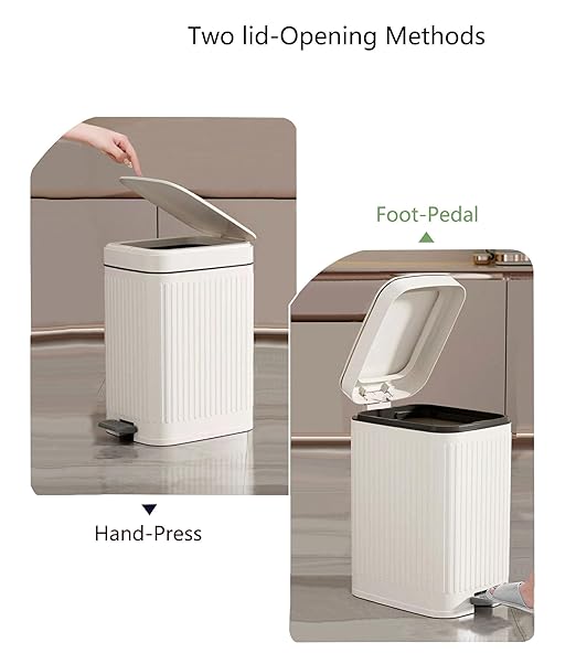 Feisco Small Trash Can with LidSmall Bathroom Trash Can with Foot Pedal and Press Type LidSlim Step-On Trash Bin Wastebasket Garbage Can for KitchenBathroom Office Bedroom (White 2.6 Gallon)