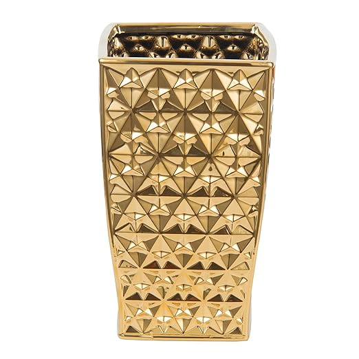 Ceramic Gold Square Garbage Can Kitchen Trash Cans - Wastebasket Garbage Container Bin for Bathroom Bedroom Kitchen Home Office and Kids Room Holds Waste