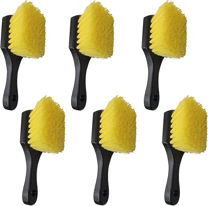 EvaClean Heavy-Duty Cleaning Brushes with Short 8.5 Inch Handle Yellow Polypropylene Fiber Scrub Brush for Tough Dirt Grime and Grease Industrial and Household Multi-Surface Cleaning Tool 6 Pack