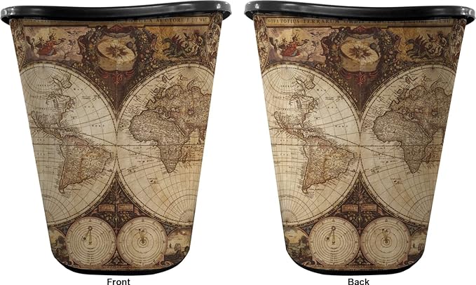 Vintage World Map Waste Basket - Double Sided (Black)